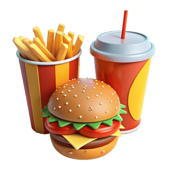 fast food hamburger and fries on a white background png