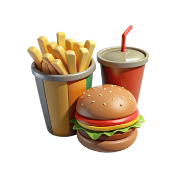 fast food hamburger and fries on a white background png