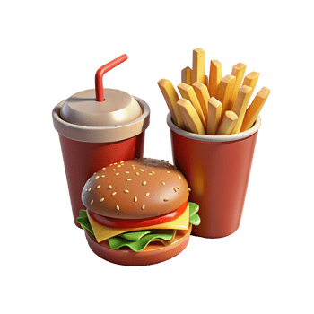 fast food hamburger and fries on a white background png