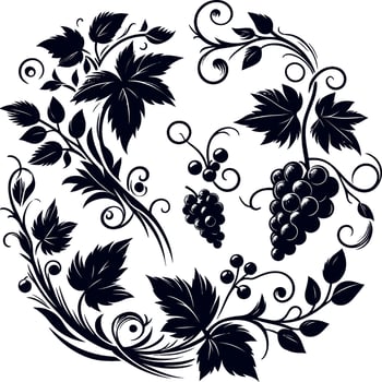 Vines decorative Botanical Flourish Silhouette pattern, decorative Floral design Silhouette Motif Pattern, Flower design elements silhouette pattern black and white vector