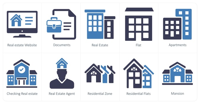 A set of 10 Real Estate icons as real estate website, documents, real estate vector