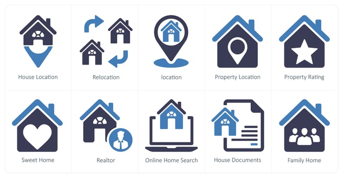 A set of 10 Real Estate icons as house location, relocation, location vector