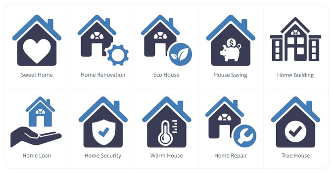 A set of 10 Real Estate icons as sweet home, home renovation, eco house vector