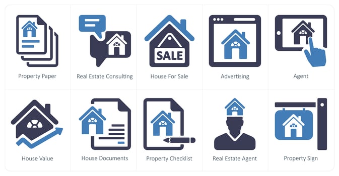 A set of 10 Real Estate icons as property paper, real estate consulting, house for sale vector