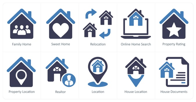 A set of 10 Real Estate icons as family home, sweet home, relocation vector