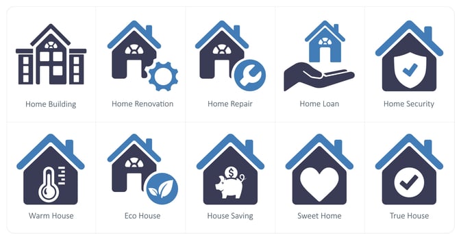 A set of 10 Real Estate icons as home building, home renovation, home repair vector