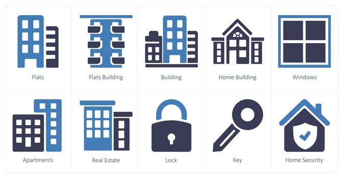 A set of 10 Real Estate icons as flats, flats building, building vector