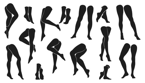Woman legs silhouette. Female leg sensual dance model, woman foot in tights, woman bare leg sensual dance concept. set vector