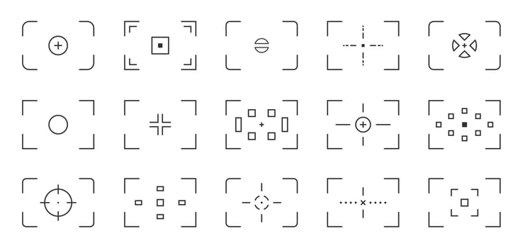 Camera focus viewfinder ui. Camera viewfinders lens frame focus with grid and dots, photo and camera viewfinder with grid and dots. ui illustration. vector