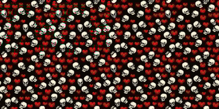 Hearts and skulls seamless pattern vector