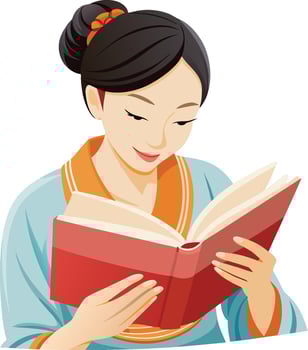 Young woman reading a book with a smile vector
