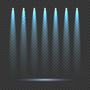 Blue glowing spotlights. Spotlight light effect. Beams. bright lighting. vector