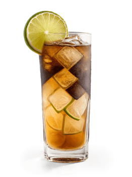 Cuba Libre Highball glass with rum lime and cola garnished with lime wedge tribute png