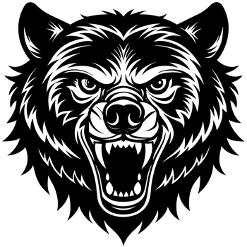 A detailed graphic of a snarling bear's head with a fierce expression png