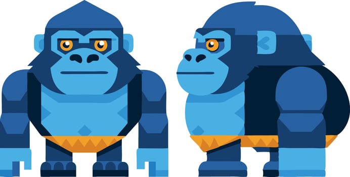 A blue gorilla with a yellow face stands in front of a white background vector