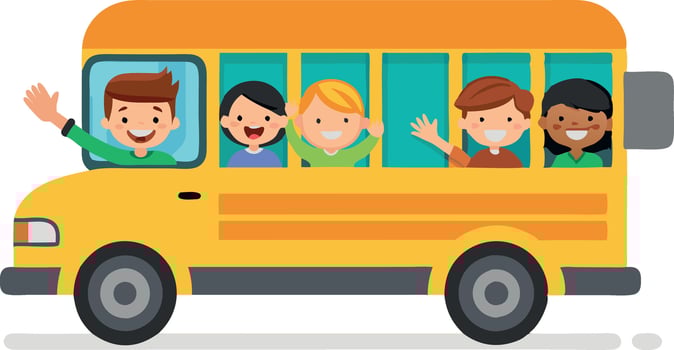A yellow school bus with children on it vector