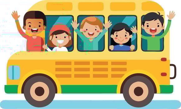 A yellow school bus with children on it vector