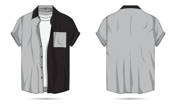 Modern two tone button down shirt mockup front and back view vector