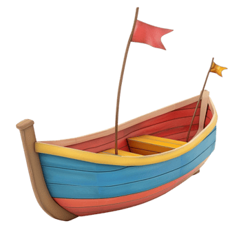 A wooden boat with to flags yellow and red Genereted AI png