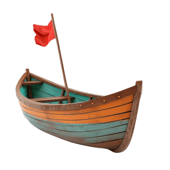 Wooden boat with red flag isolated on transparent background Genereted AI png