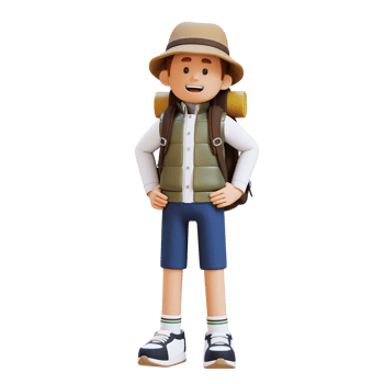 3D Traveller Character Standing with Hand on Hip png