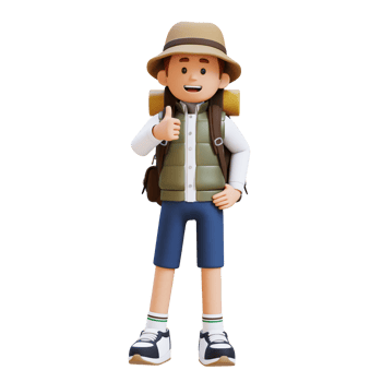 3D Traveller Character Giving Thumbs Up Pose png
