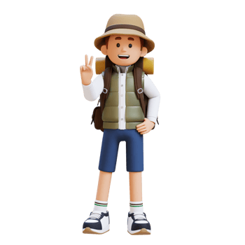 3D Traveller Character Giving Peace Hand Sign Pose png