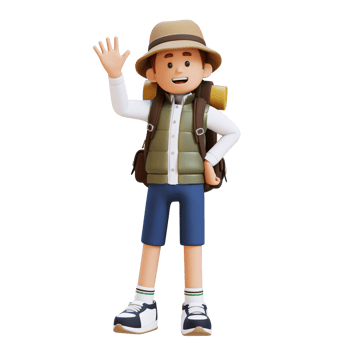 3D Traveller Character Waving Hand Pose png