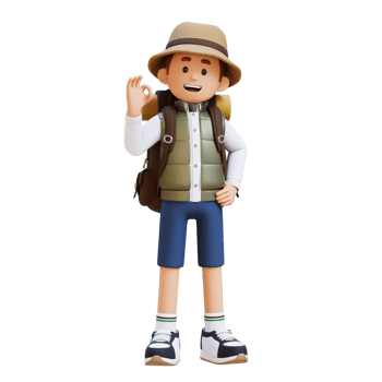 3D Traveller Character with OK Sign Hand Pose png