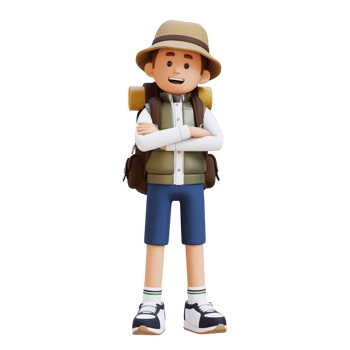 3D Traveller Character Crossed Arms Pose png