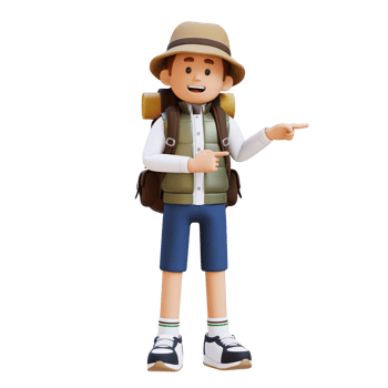 3D Traveller Character Pointing to the Left Pose png