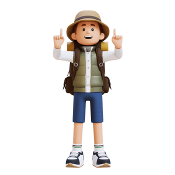 3D Traveller Character Pointing Upward png