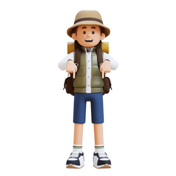 3D Traveller Character Pointing Downward png