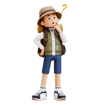 3D Traveller Character Confused and Thinking Pose png