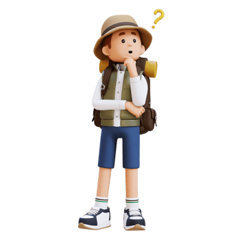 3D Traveller Character Confused and Thinking Pose png