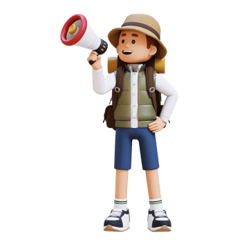 3D Traveller Character Holding Megaphone png
