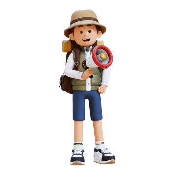 3D Traveller Character Holding Megaphone png