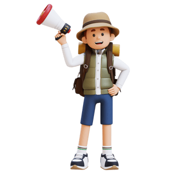 3D Traveller Character Holding Megaphone png