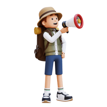 3D Traveller Character shouting with Megaphone png
