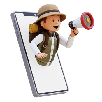 3D Traveller Character Jump from Phone Screen with Megaphone png