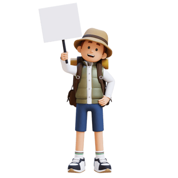3D Traveller Character Holding Empty Placard png