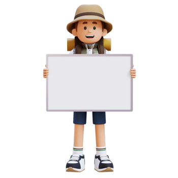 3D Traveller Character Holding Empty Placard png