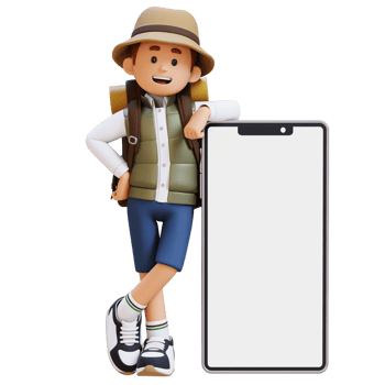 3D Traveller Character Lying on Large Empty Phone Screen png