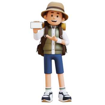 3D Traveller Character Presenting on Empty Phone Screen png