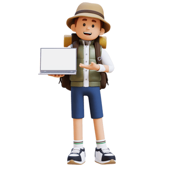 3D Traveller Character Presenting on Empty Computer Screen png