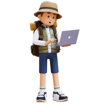 3D Traveller Character Working on a Laptop png