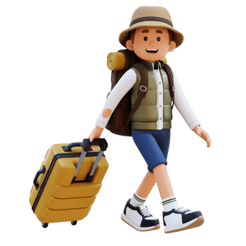 3D Traveller Character Walking and Pull Suitcase png