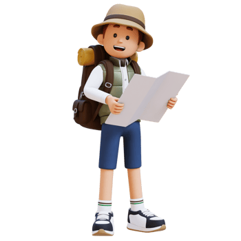 3D Traveller Character Standing and Holding Map png