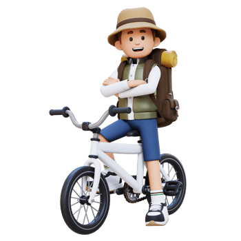 3D Traveller Character Riding Bicycle png