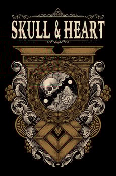 Illustration burning skull and heart with vintage engraving ornament - Eps 10 vector